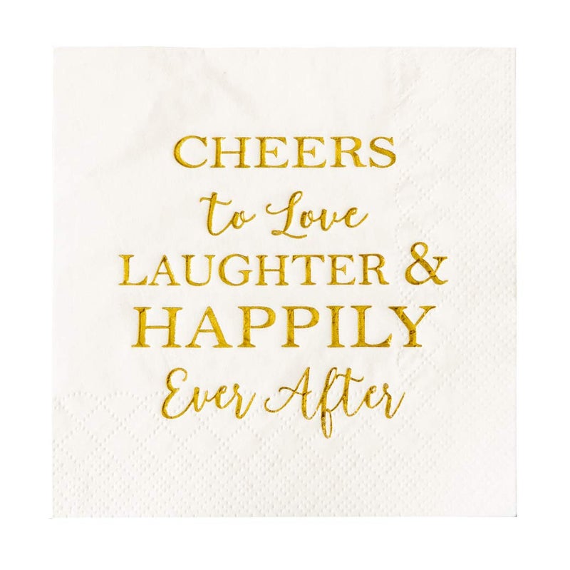 Crisky 3-Ply 50 Count Bridal Shower Napkins Disposable Cocktail Napkins Gold Foil Text Beverage Napkins for Engagement Party Decorations & Wedding Shower - Image 1